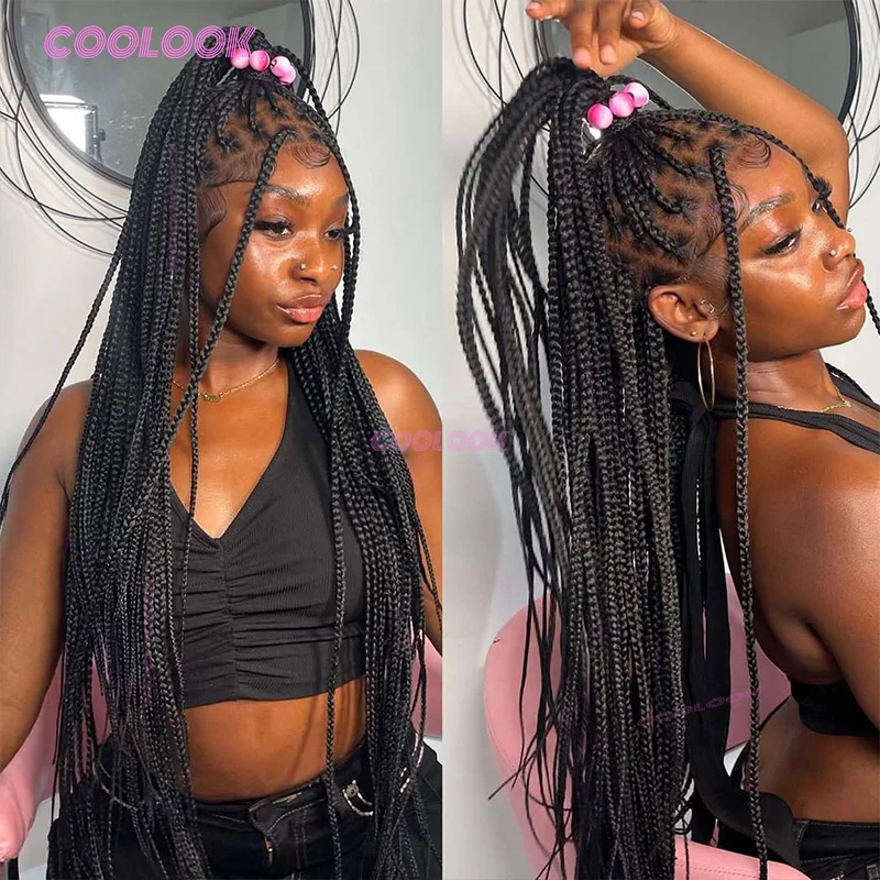 Peluca con trenzas en caja de 36 ", pelucas trenzadas sintéticas para mujeres, trenzas Cornrow, caja de peluca, pelucas trenzadas