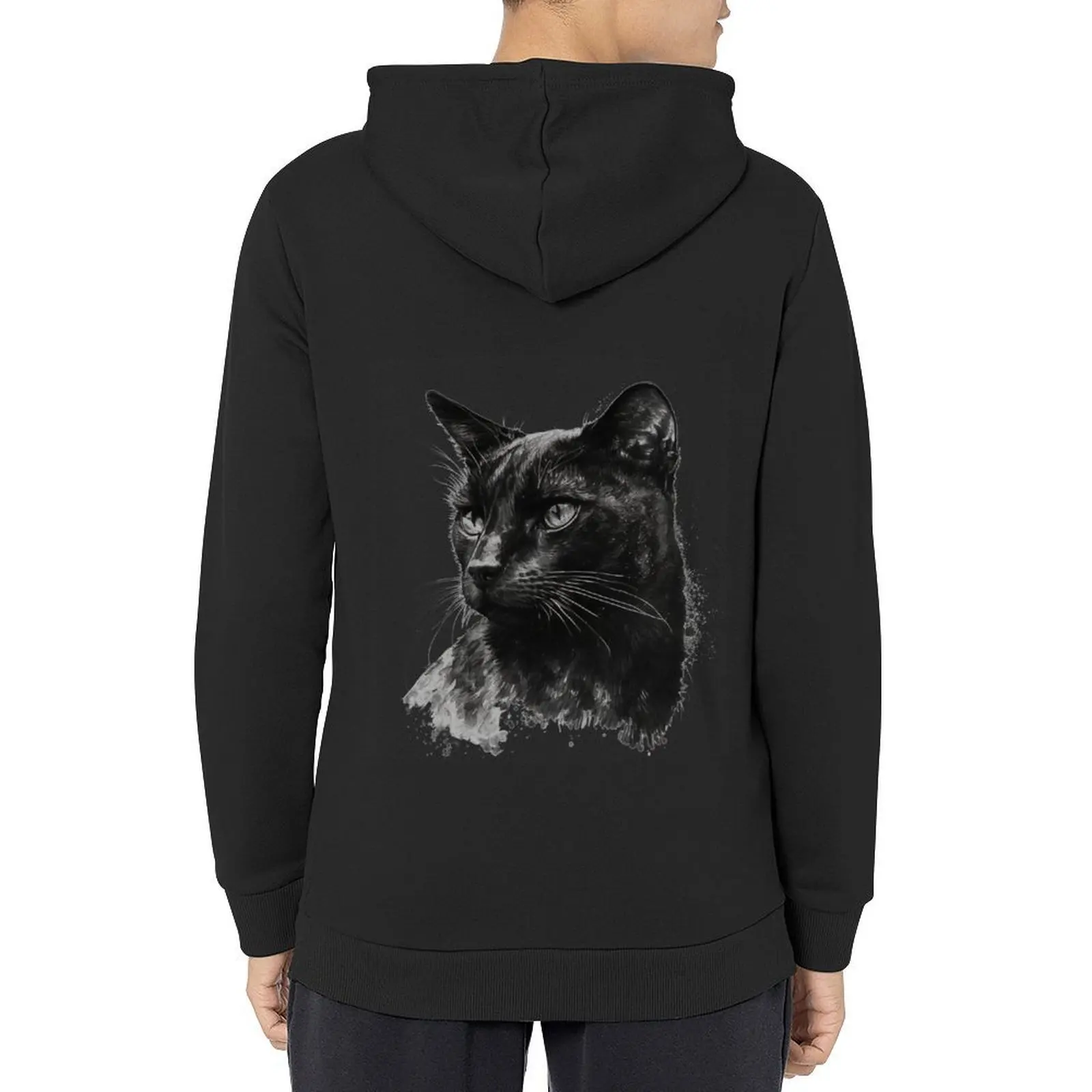 Ink Cat: تصميم القطة الخلفية هوديي ملابس رجالية أزياء الرجال ملابس الخريف معطف رجالي رياضي