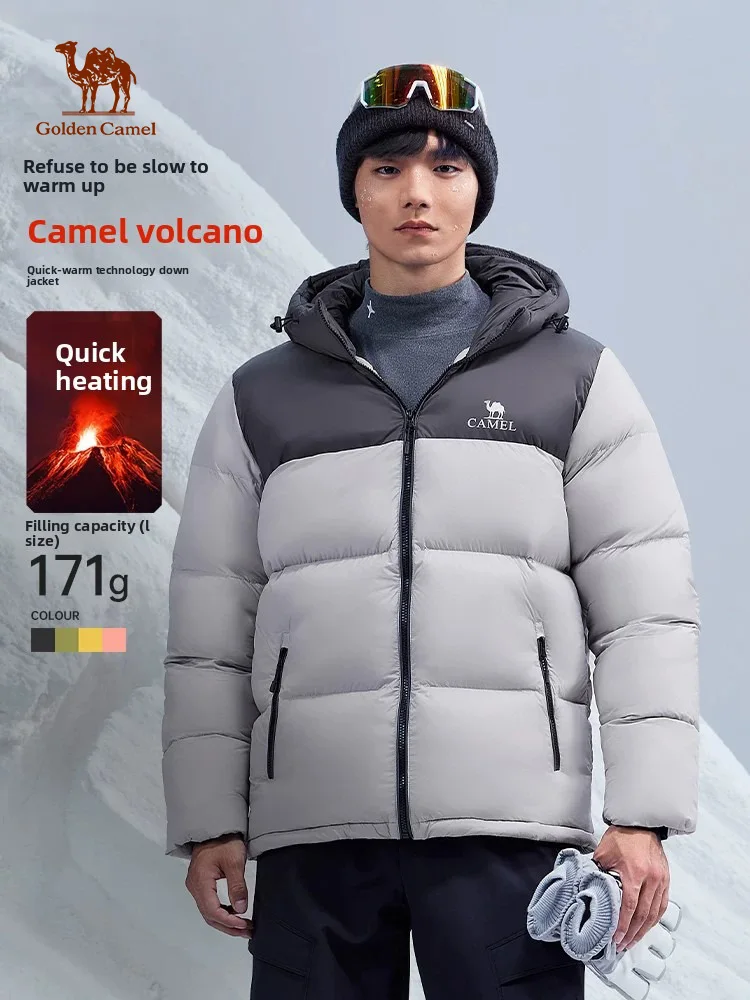 Chaqueta de plumas de pato Golden Camel Winter, 90 %, para hombre, ideal para actividades al aire libre, resistente al viento, impermeable, de secado rápido, abrigada, con capucha y ultraligera, perfecta para senderismo.