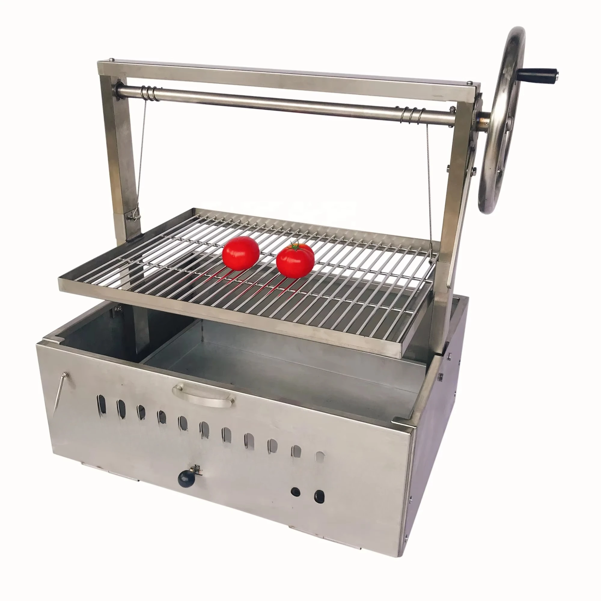 Stainless steel countertop Argentine grill with removable round cooking grill