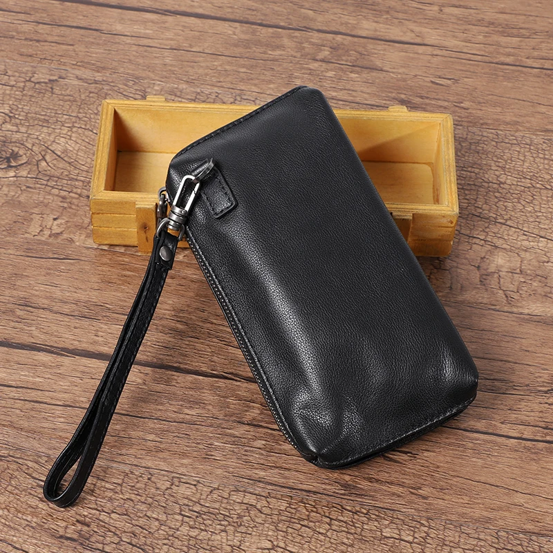 Men Genuine Leather Wallet Phone Bag Soft Cowhide Leather Men Cluth Bag Credit Card Holder Wallets Coin Purse Male Money Bags