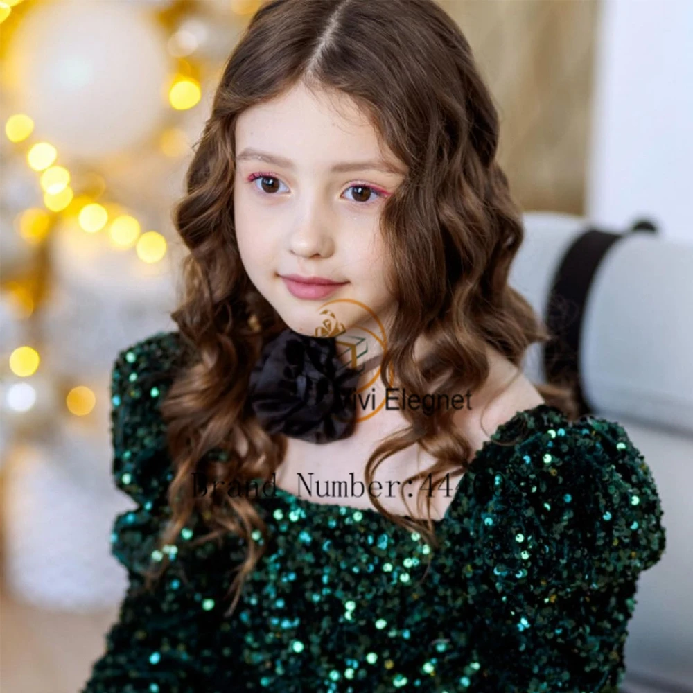 

Charming Square Collar Flower Girls Dresses with Sequined 2024 Summer New Winter Christmas Gowns Zipper Back فلور فتاة اللباس