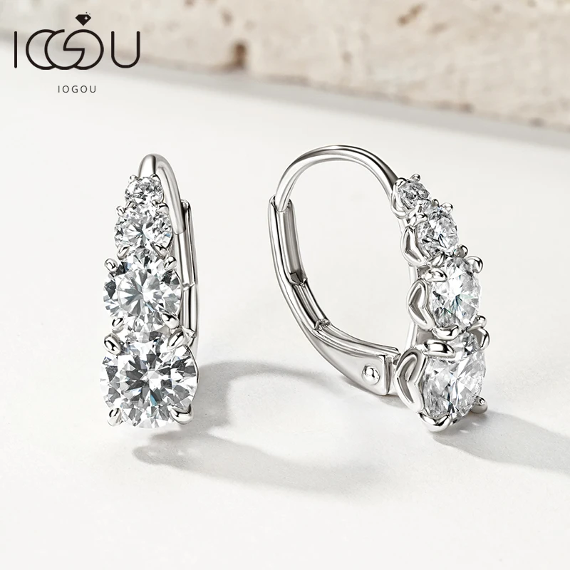 

IOGOU Luxury 1.86cttw Full Moissanite Diamond Hoop Clip Earrings for Women Original 925 Sterling Silver Jewelry Vintage Earrings