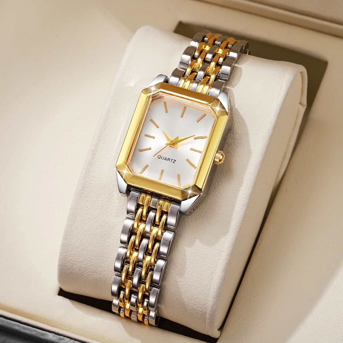 패션 직사각형 심플 다이얼 여성 시계 캐주얼 합금 스트랩 손목시계 여성용 시계 선물(박스 없음)