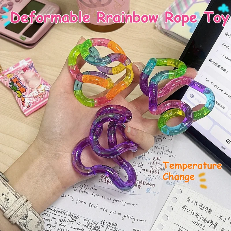 Deformable Rrainbow Rope Pressure Stress Relief Toys Fidget Toy Rope Temperature Change Colorful Knot Rope