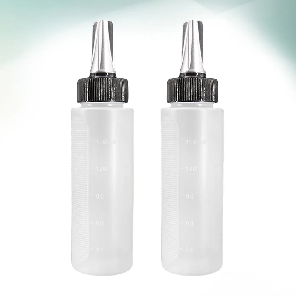 Bouteille d'échelle de coiffure Durable, 2 pièces, applicateur de rinçage de mesure Anti-fuite Portable pour Salon de coiffure, usage domestique Transparent