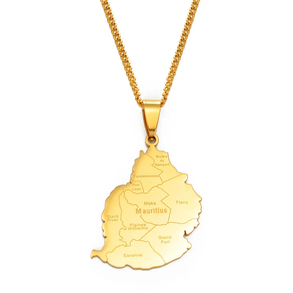 Anniyo 3.5CM Mauritius Map Pendant Necklaces Women Men,Gold Color Mauritius African Jewelry @201421