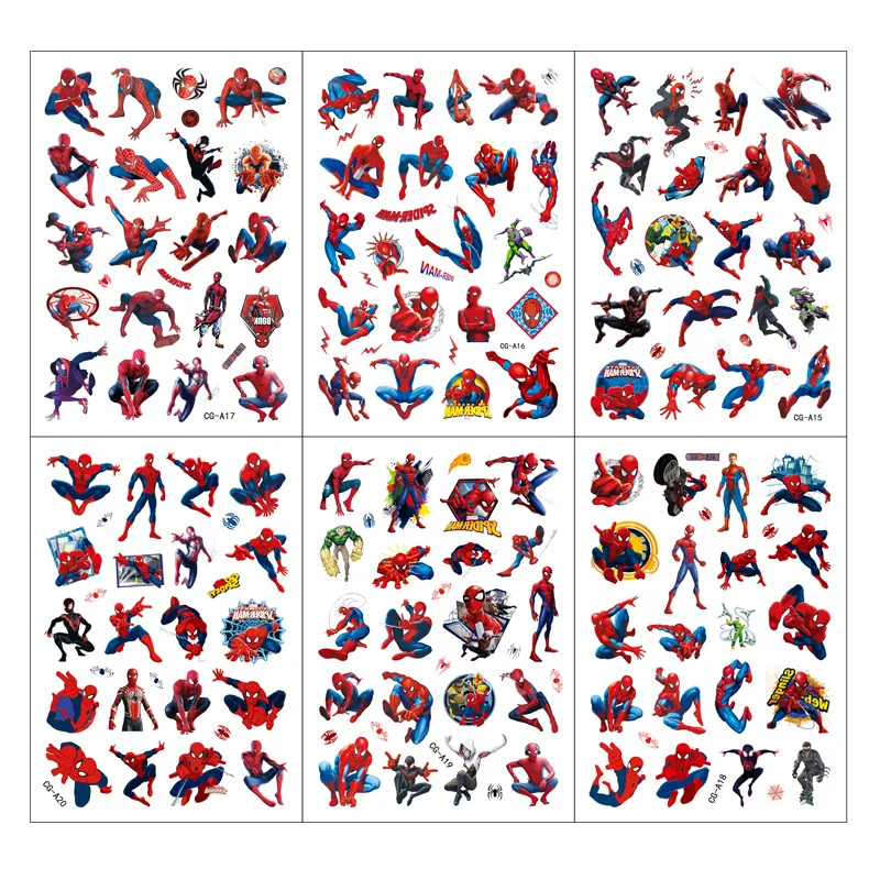 New Marvel Spiderman Temporary Tattoo Stickers Anime Spider-Man Cartoon Tattoo Sticker Kids Birthday Party Gifts Body Art