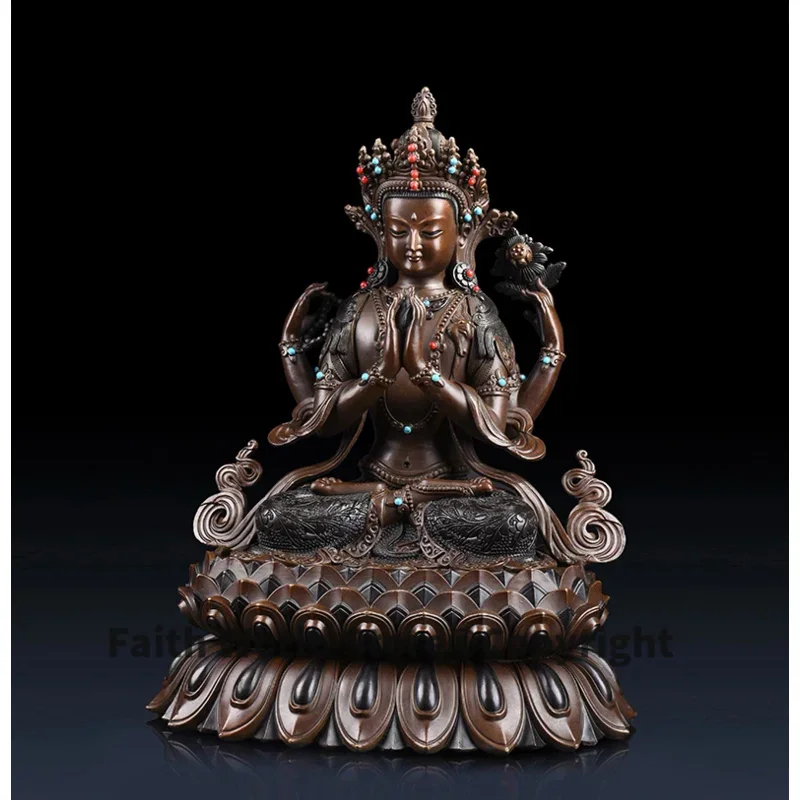 large Asia Nepal Buddha buddha HOME SAFE Protection High grade Four arm Avalokitesvara GUAN YIN buddha Buddhist Tantra statue