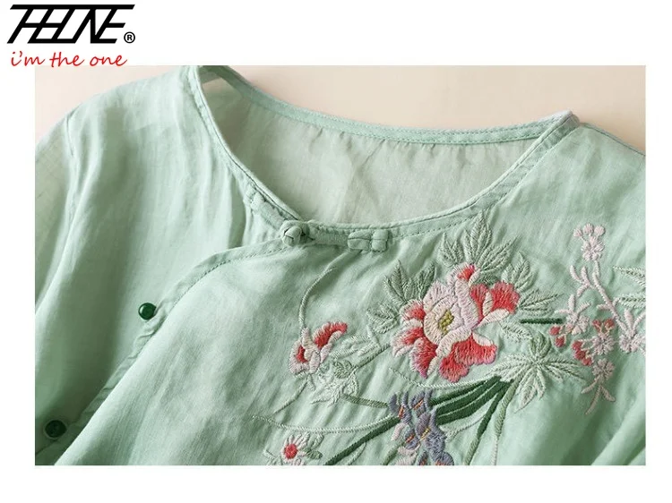 Summer Women\'s Clothing Shirts Blouse Blusa Mujer Camisas Elegant and Youth Cotton Linen Vintage Casual Button Embroidery O-Neck