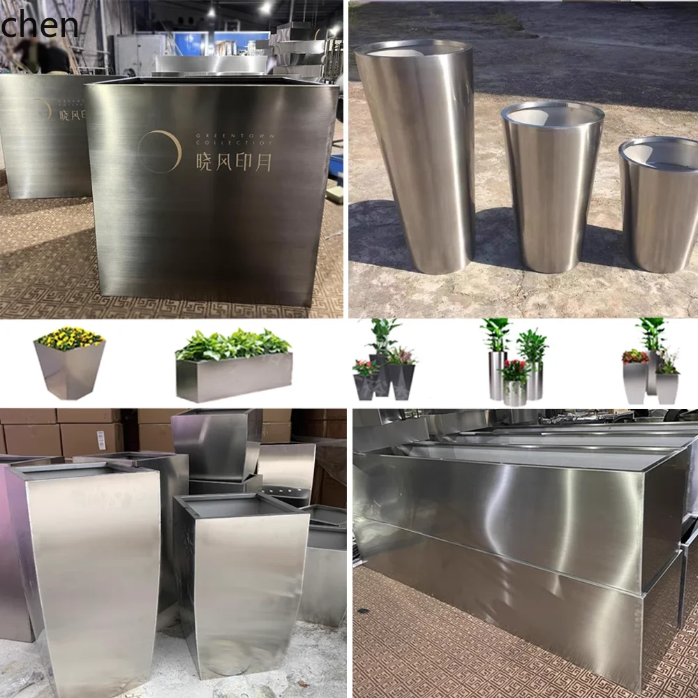 PYH outdoor stainless steel round flower pot flower bed combination commercial street pendulum metal flower pot