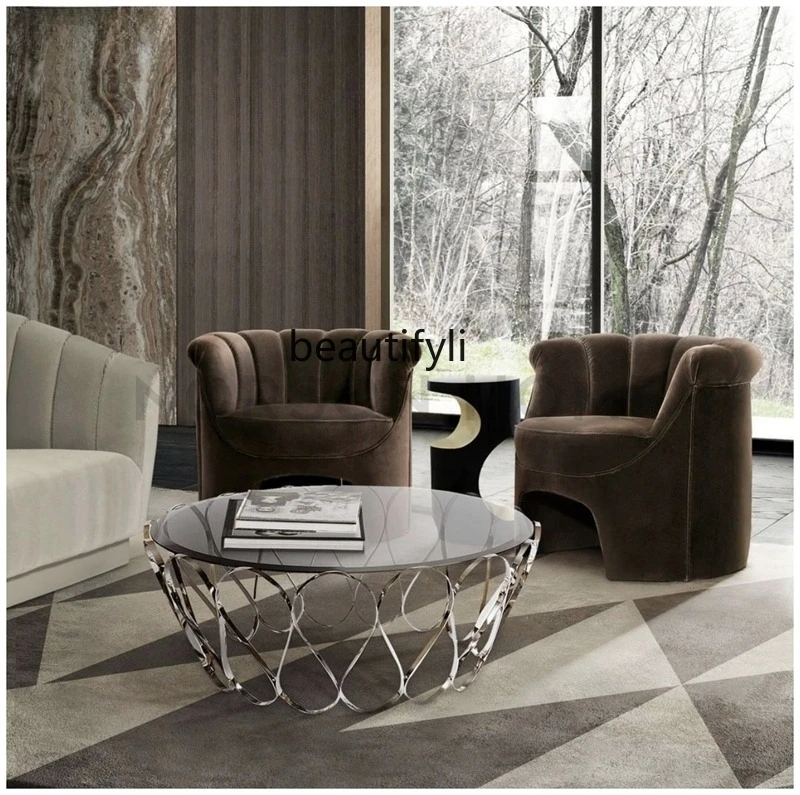 

American Style Light Luxury Stainless Steel Gold Coffee Table Living Room Glass Coffee Table Designer Recommended Table