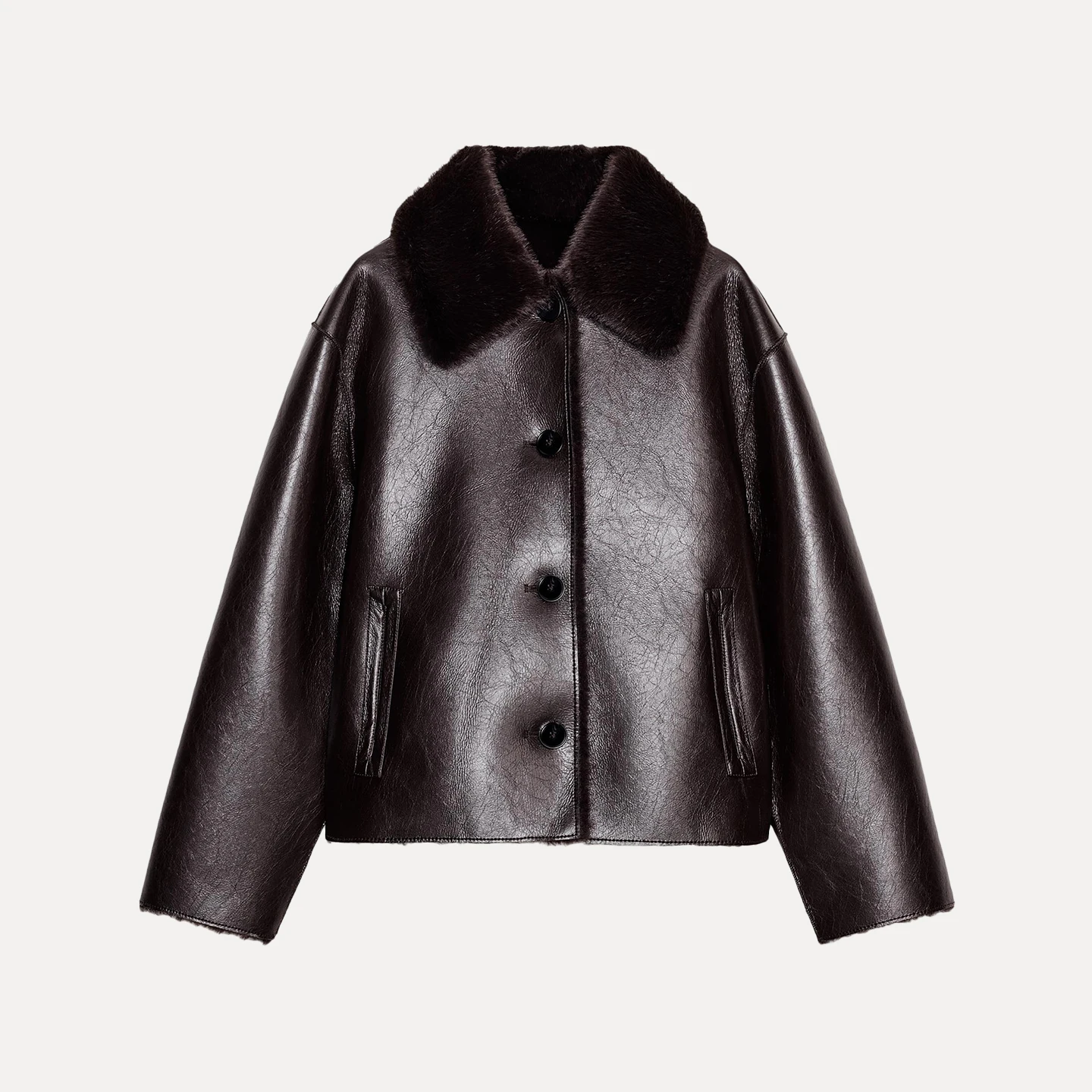 Jaet de cuero Faion de doble cara para mujer Sle 2025, otoño, recién llegado, abrigo largo cálido con cierre de botón Sve