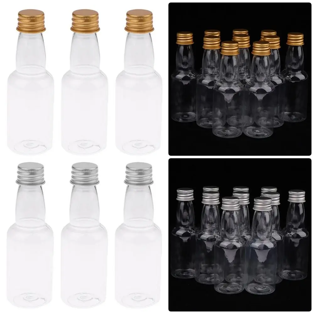 5Pcs Wine Bottle Plastic Spirit Bottle Small Party Supplies Alcohol Shot Bottles 60ml Silver/ Gold Caps Mini Liquor Bottles Set