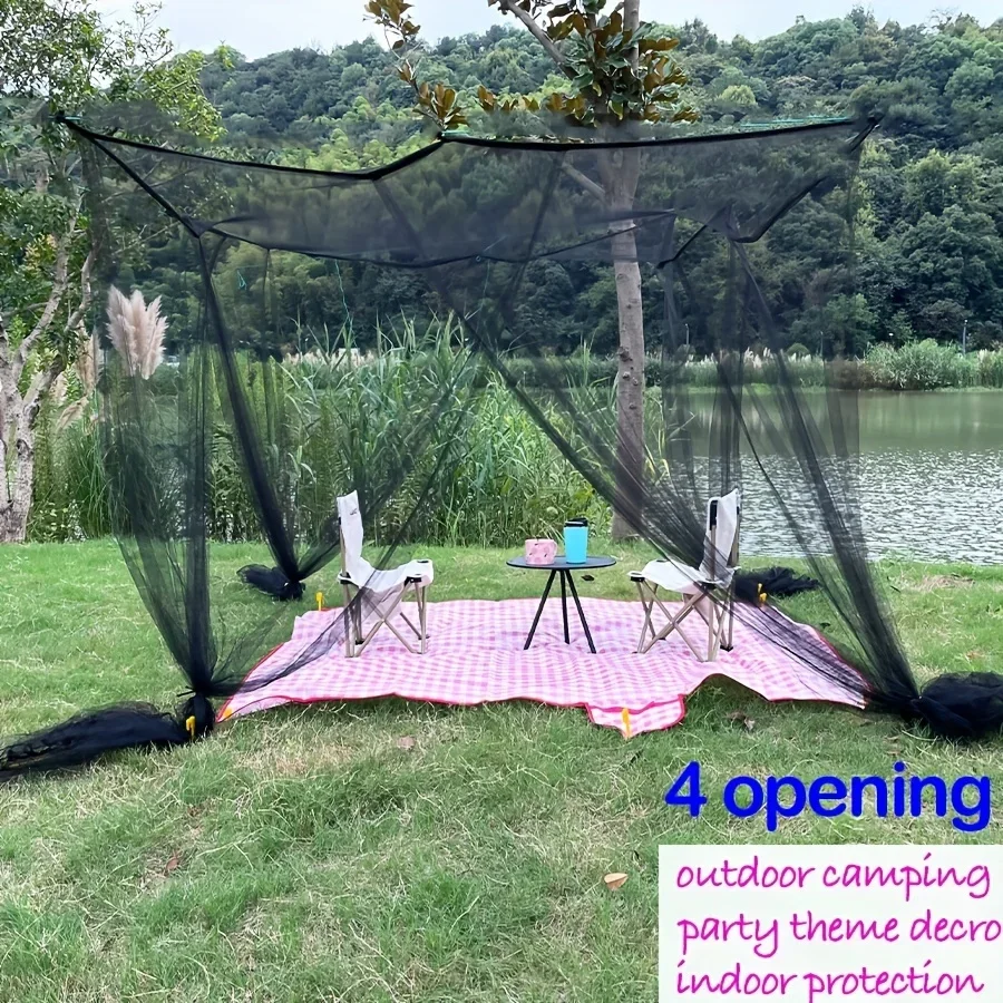 Großes viertüriges Moskitonetz, atmungsaktive Polyester-Netzabdeckung, geeignet für Outdoor-Camping, insektensicher im Sommer – Detail 4