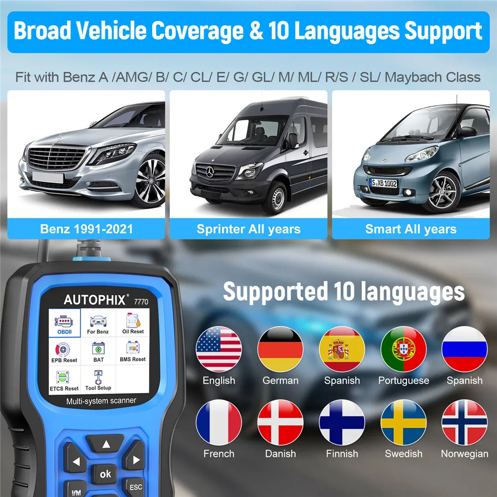 AUTOPHIX 7770 OBD2 Scanner All Systems Oil Service Light Reset for Mercedes Benz D.PF Oil Reset TPMS ABS EPB Car Diagnostic Tool