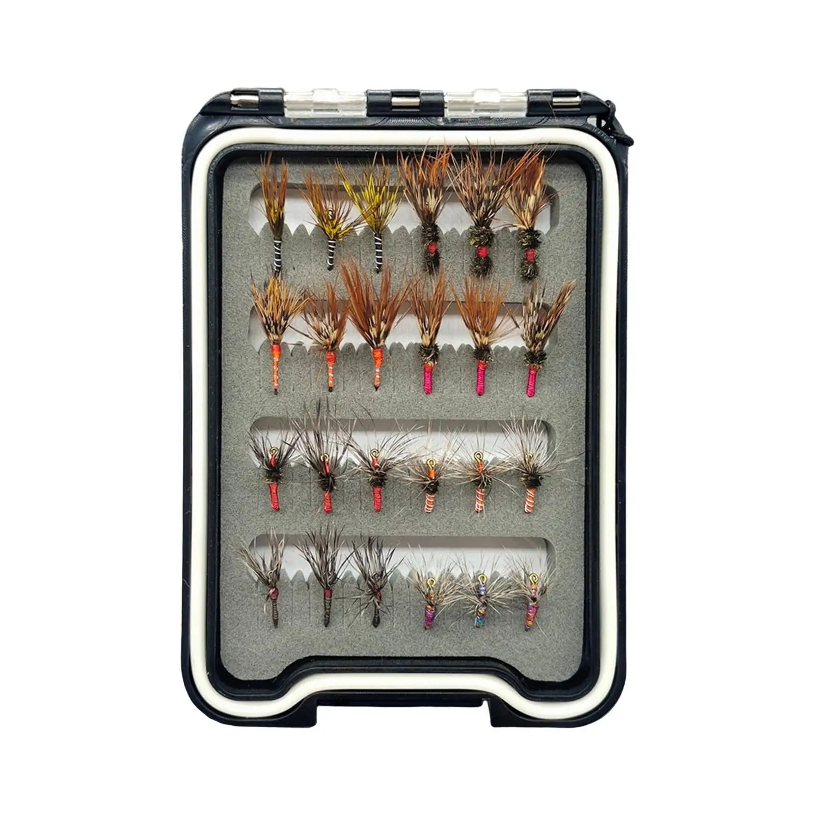 

24Pcs Fly Fishing Lures Lifelike with Storage Box Artificial Lures Fishing Baits for Salmon Panfish Snapper Perch Fishing Tackle