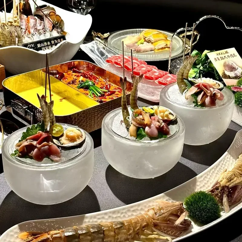 Frosted White Glass Bowl for Hot Pot Vegetables Bamboo Shoots Beef and Salmon Creative Tableware Plate High End Design