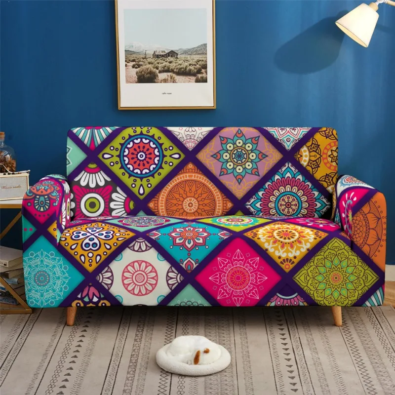 Elastic Sofa Cover for Living Room Stretch Mandala Printed Couch Cover Bohemian Non-Slip Sofa Slipcover Protector 1/2/3/4 Seater