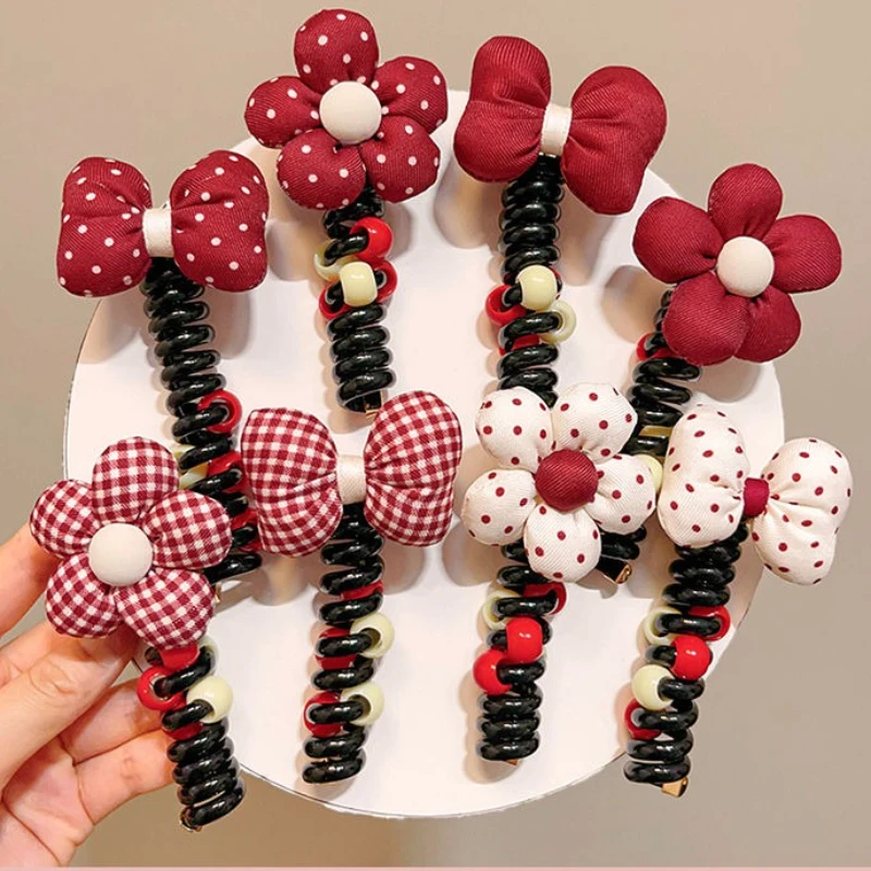 الشعر التعادل عيد الميلاد حبل حلقة Scrunchies سلك الهاتف Bowknot لطيف الكرتون زهرة عباد الشمس Bowknot طفل الفتيات إكسسوارات الشعر