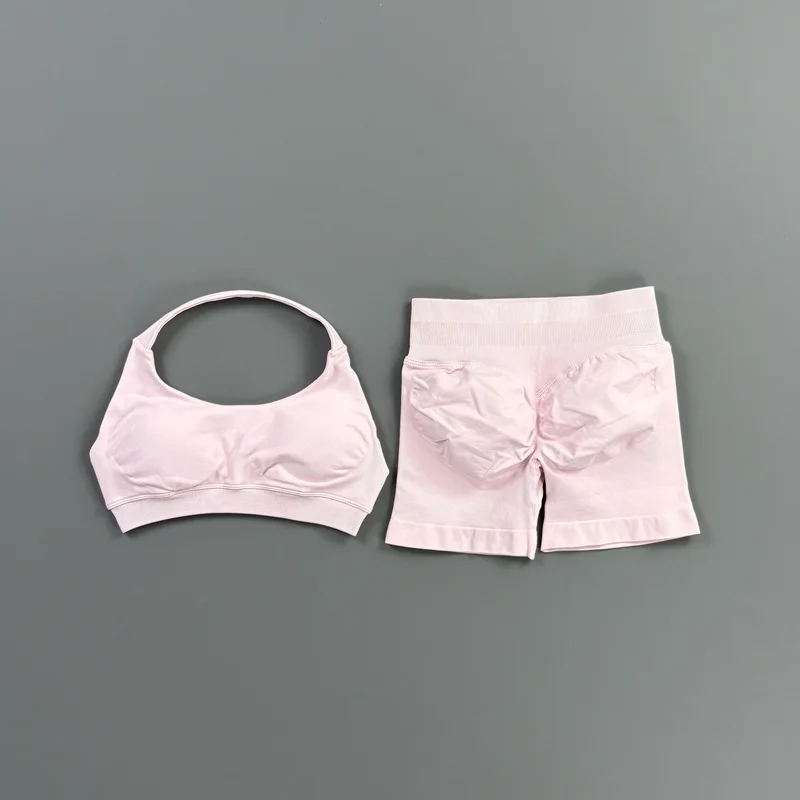 2-teiliges HISTELLO Impact Gym Set für Damen, Sport-BH und Shorts, offener Rücken, Scrunch-Butt, nahtloses Workout-Jogging-Sport-Trainingsset – Detail 22