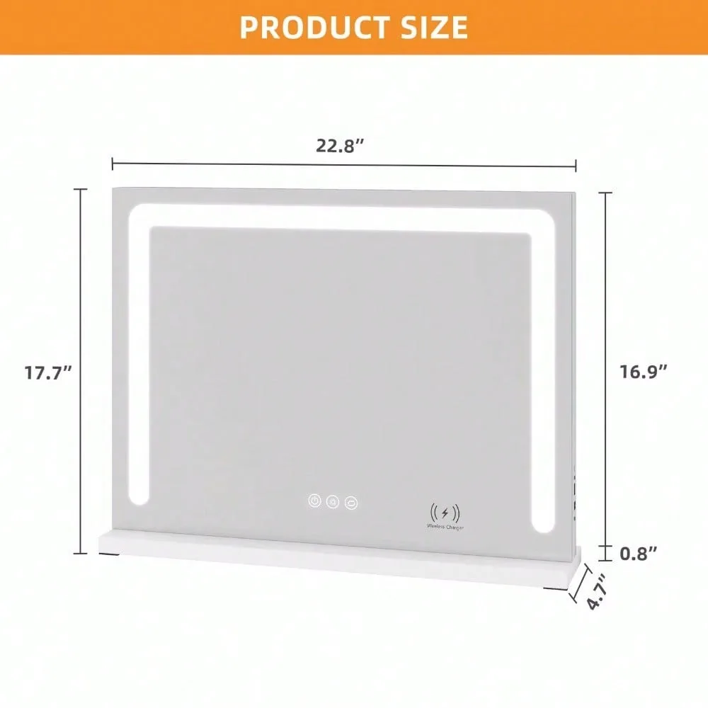 22.8 in Vanity Makeup Mirror with LED Lights & Wireless Charger Wall Mounted