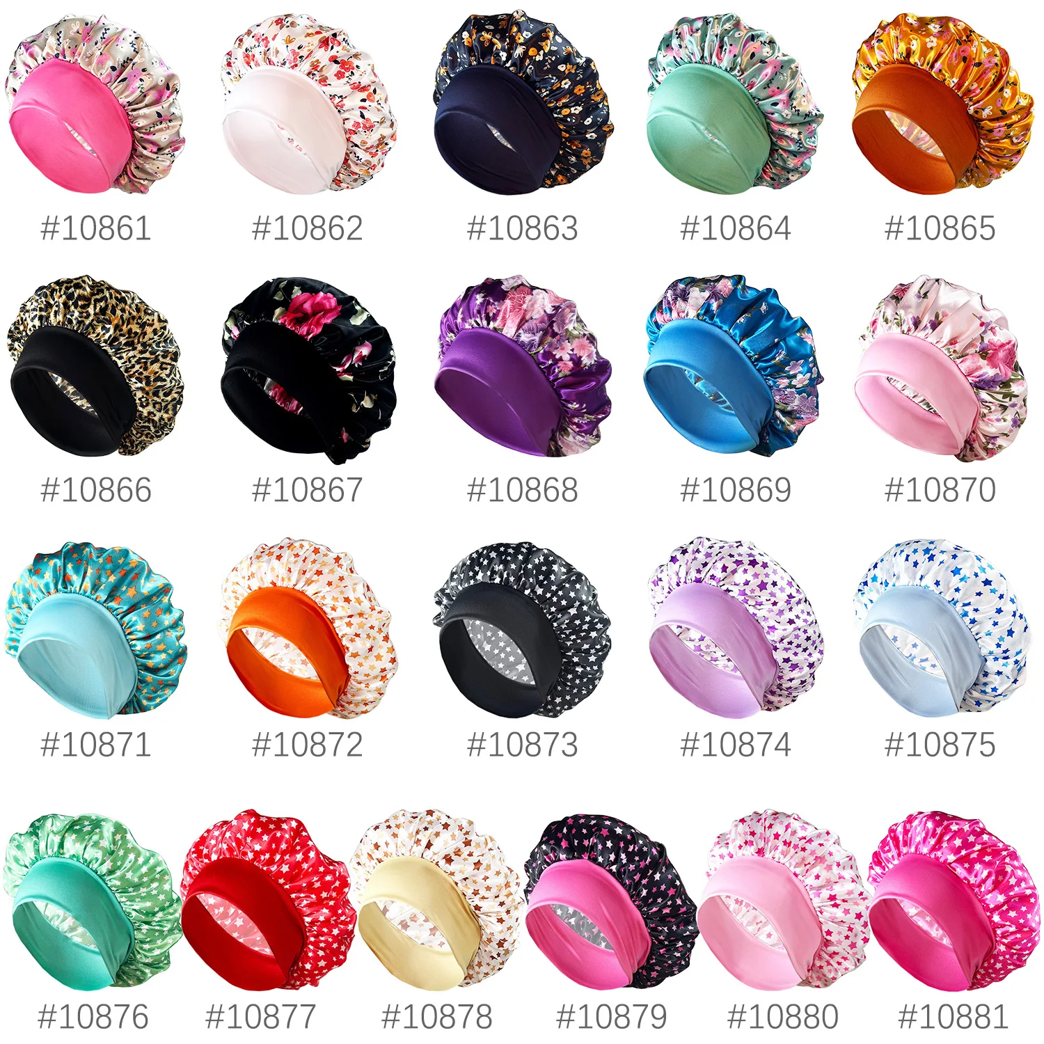 Drucken Satin Seidige Motorhaube Für Frauen Elastische Breite Band Nacht Schlaf Hut Chemo Caps Lockige Große Zöpfe Locs Abdeckung Turban Mützen – Detail 1