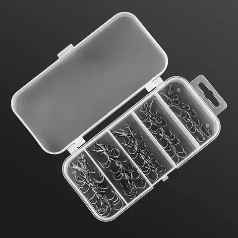 50Pcs /Box #2/#4/#6/#8/#10 Fishing Hook High Carbon Steel Treble Overturned Hooks Fishing Tackle Round Bend Treble For Bass