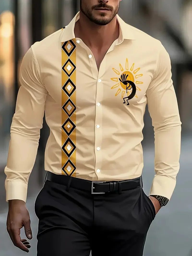 Men's Impressionism Casual Shirt Colorful Art Lion Print Long Sleeve Shirt Fashion Soft Comfortable Shirt Street Clothing Top