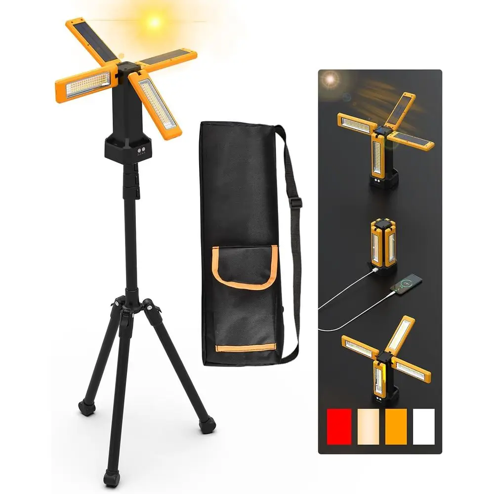 

13200mAh Portable Work Light with Adjustable Stand, 8000 Lumens, Dimming, Multi-Color Modes, Detachable Orange Tripod