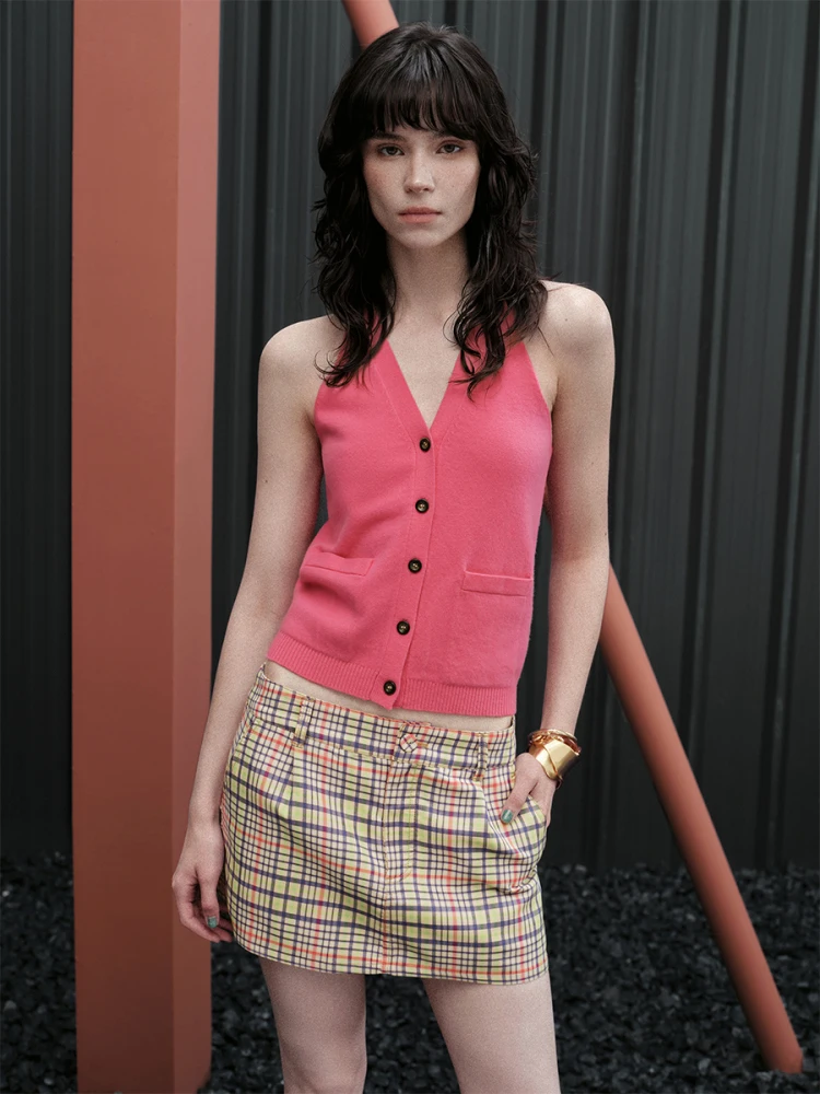 

Huiqing Women's Wool V-Ne Knitted Vest Vintage Design Summer New Sle Street Faion Slim Fit Svel Pure Color