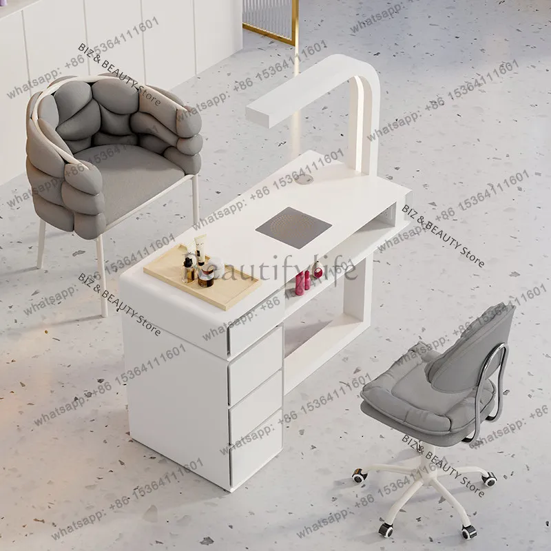 FG Creamy Nail Desk Set Light Luxury Multifunctional Manicure Table Single Double Stations Instagram-Worthy Home & Pro Salons JT