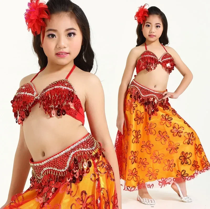 

New Style Belly Dance Costume Clothes Wear Kids Dance Child Bellydance Children Gift Indian Dance 2pcs-3pcs Bra&Belt&Skirt SF005