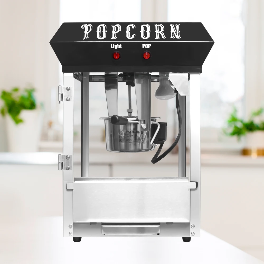Bar Style 6 Ounce Popcorn Machine Black Body Metal Shell High-efficiency Heating Element Popcorn Making For Home Commercial