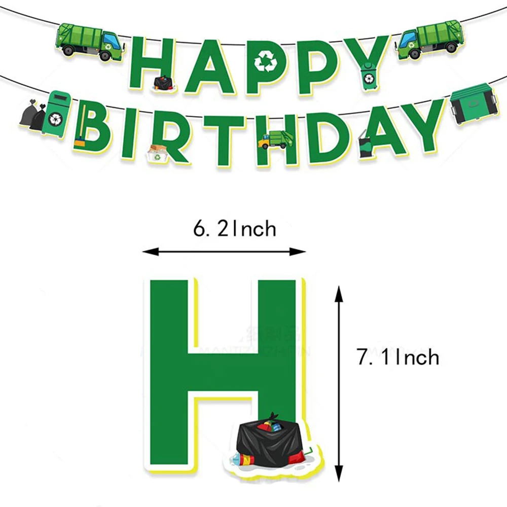 Garbage Truck Party Decor Happy Birthday Banner Balloon Cake Decor Disposable Tablecloth Trash Truck Themed Party Supplies