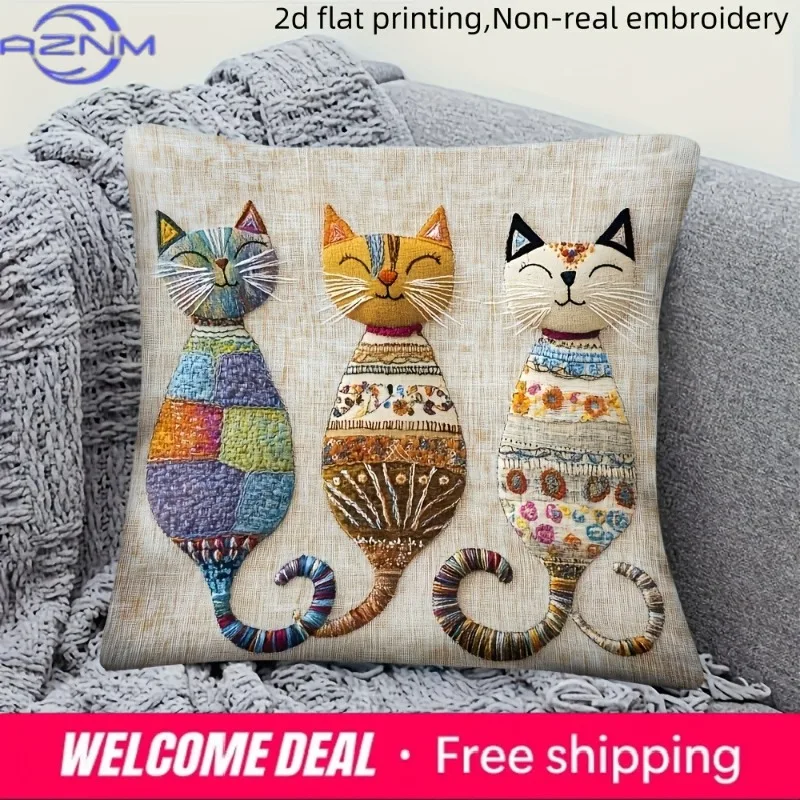Cute Cat-Patterned 2D Flat-Printed Pillowcase for Comfort and Style Sofa cushion cover, home decoration, 2D printing