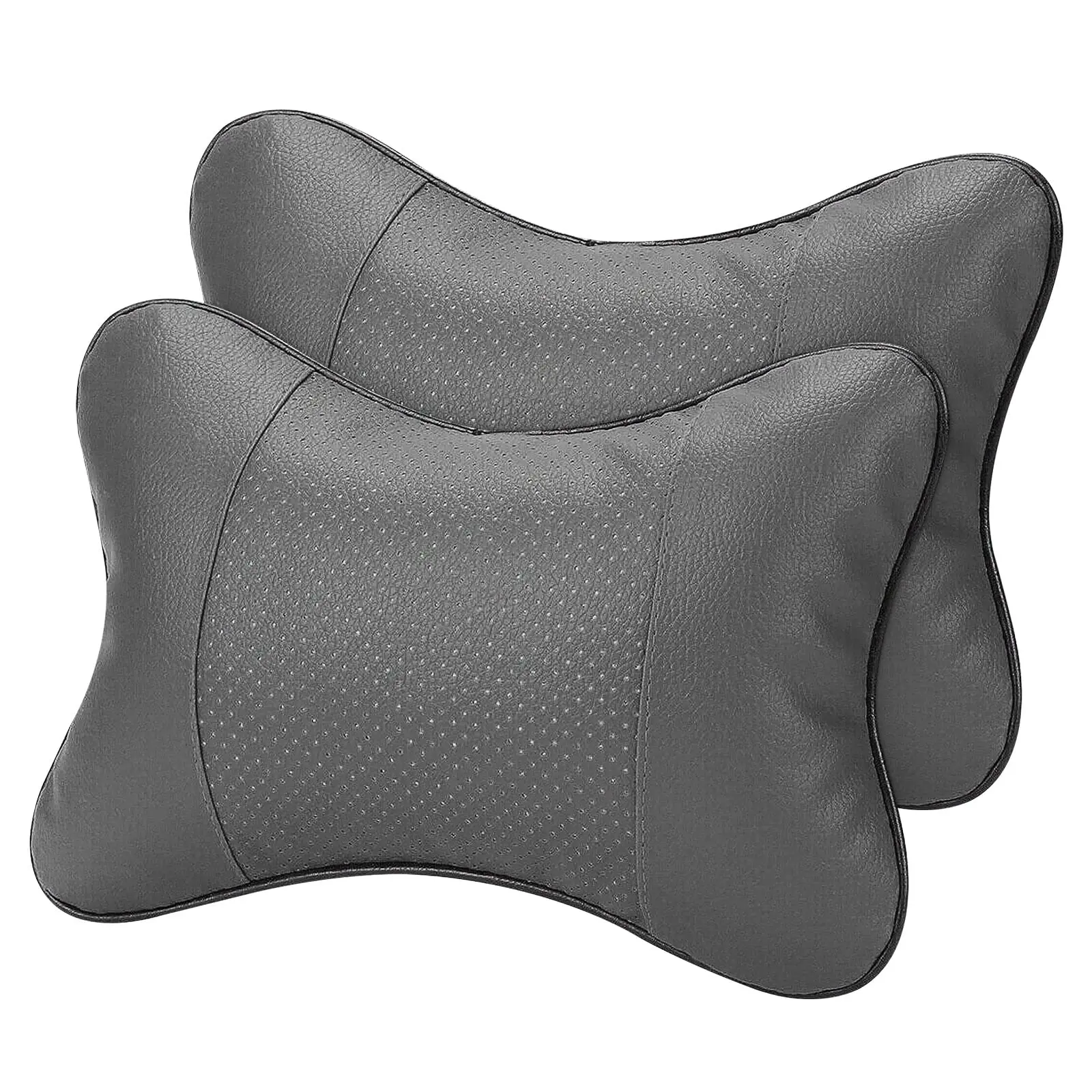 2Pcs Car Seat Head Neck Rest Leather Support Cushion Pad HeadRest Bone Pillow