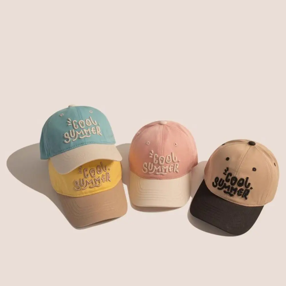 

2-7 Years Letter Embroidery Kids Baseball Caps Breathable Sun Protection Sun Hat Large Brim Adjustable Peaked Hat Boys Girls