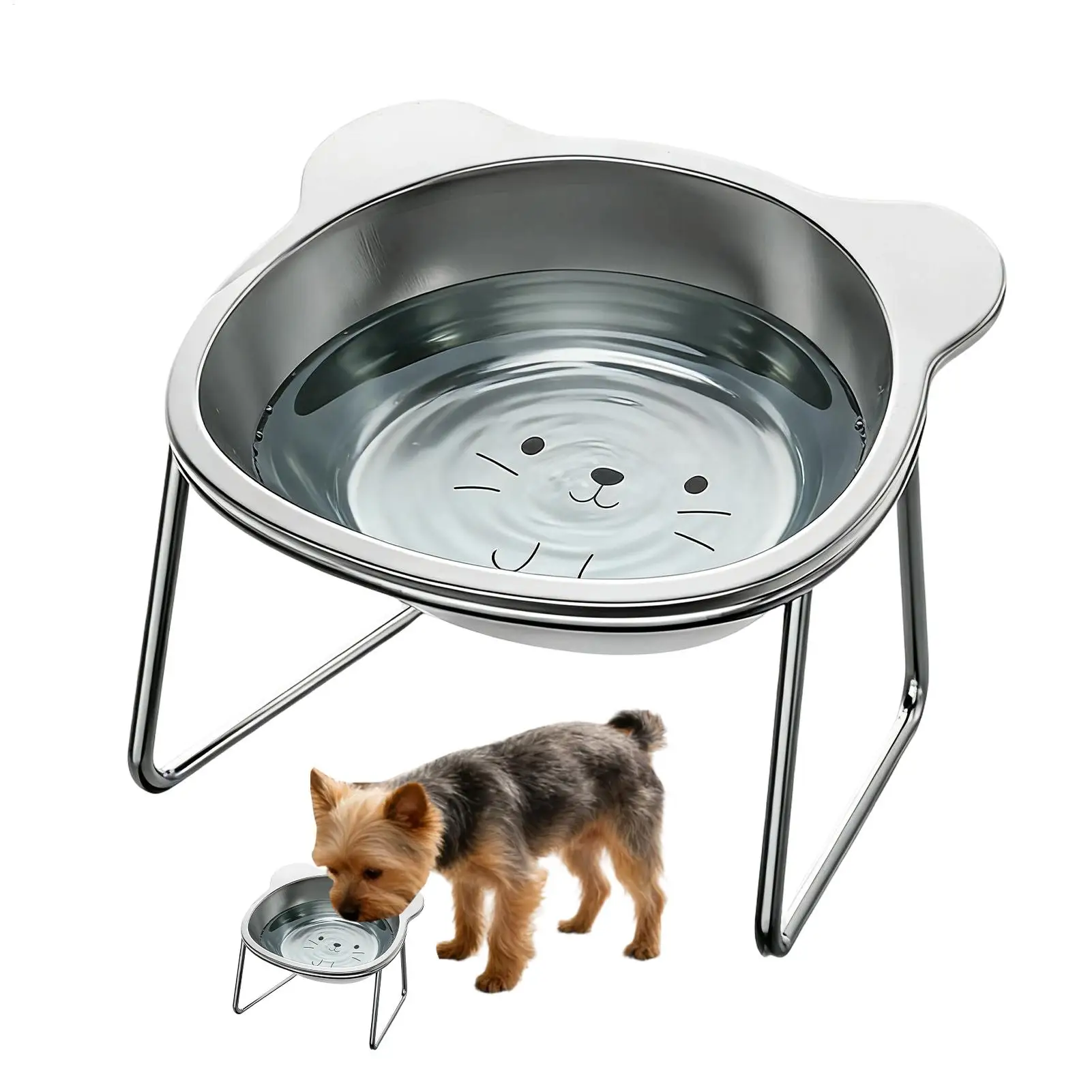 Comedero Elevado para Gatos de Acero Inoxidable con Inclinación de 15°, Platos Antideslizantes, Tazón Inclinado para Gatitos, Gatos, Cachorros y Mascotas, para el Hogar, Sala de Estar, Interior