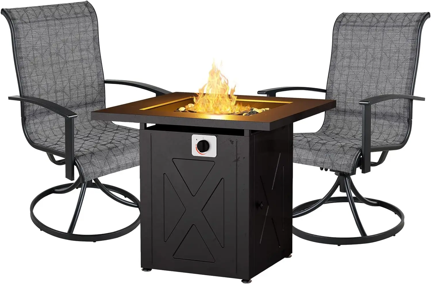 Patio Outdoor Swivel Rocking Dining Chairs Set , 360 Degree Mesh Sling Rocker Sets for Deck, Garden Backyard, Mixed Coffee