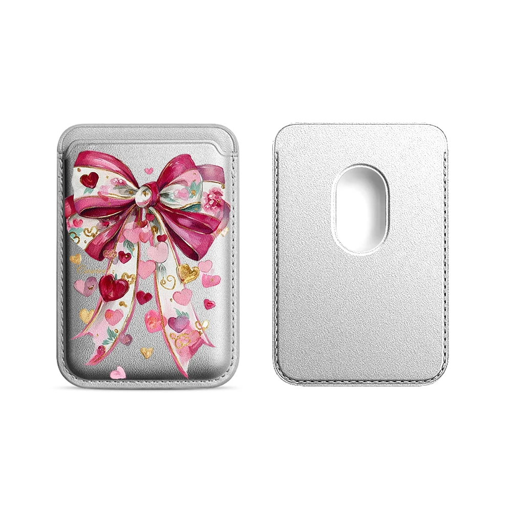 Coquet Rosa Schleife Leder-Kartenetui Handyhülle Kartenhalter Geeignet für alle iPhone-Hüllen Magsafe Magnetische Karten-Handy-Rückentasche – Detail 18
