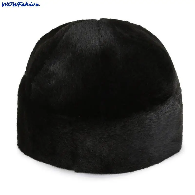 Thick Outdoor Warm Winter Hat Men Black Fur Leather Russian Male Windproof Snow Ski Cap Fleece Lined keep Warm Short Beanies Hat