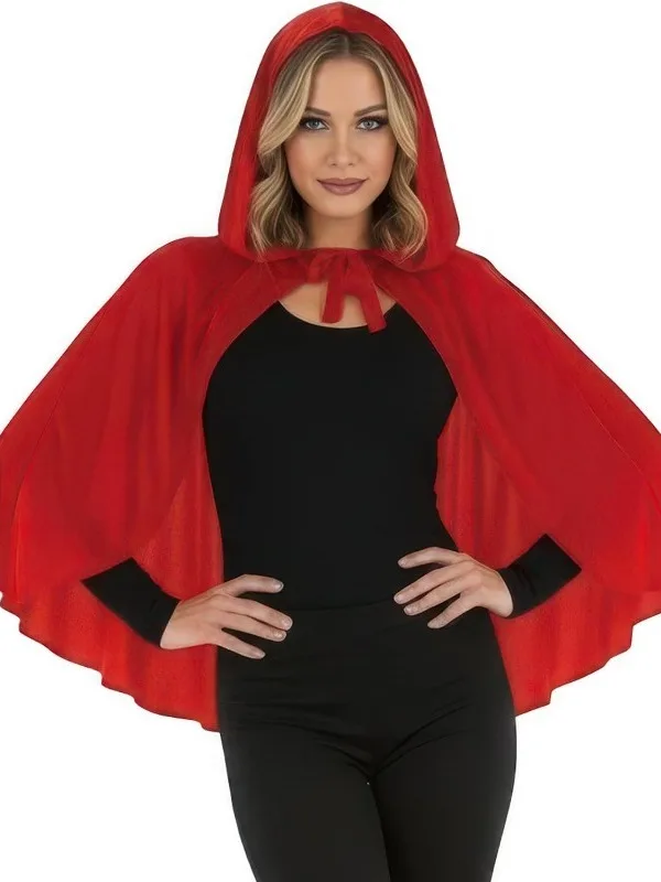 

Red Velvet Hooded Cloak Halloween Witch Cosplay Festival Party Little Red Riding Hood Outerwear Cape Women's Fashion