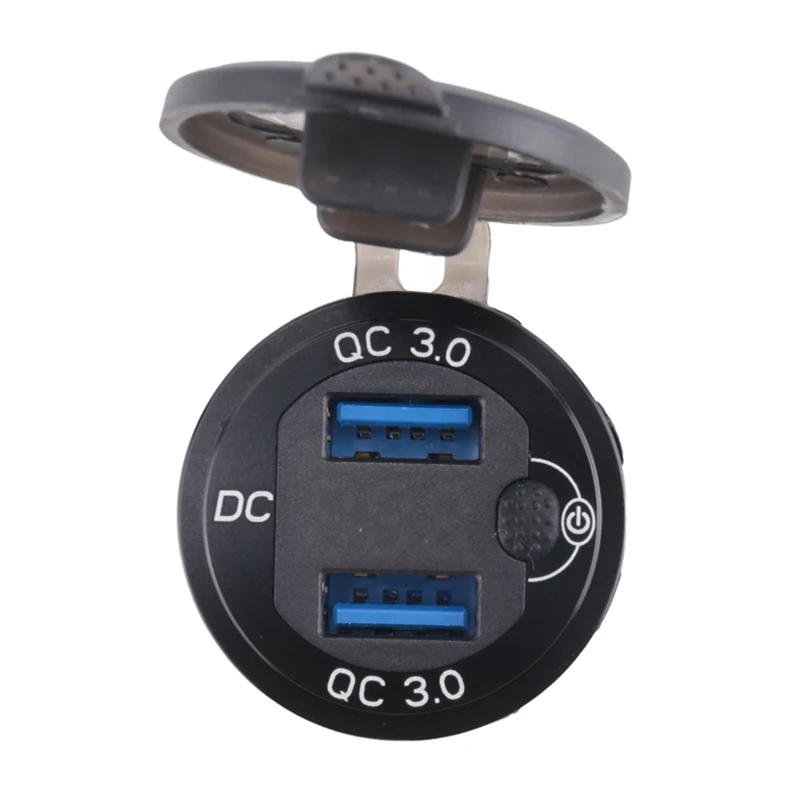 Quick Charge 3.0 Dual USB Car Charger With Voltmeter & Switch,36W 12V Outlet Charger For Car Boat Marine ATV Truck