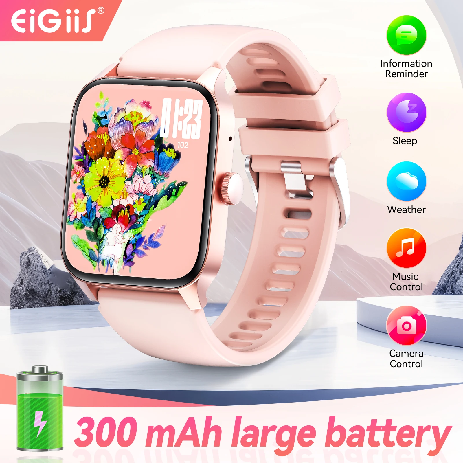 

EIGIIS Смарт-часы для женщин 1,99-дюймовый AMOLED-дисплей Фитнес-трекер Часы с AI Голосовой Bluetooth-вызов Монитор сердечного ритма/сон
