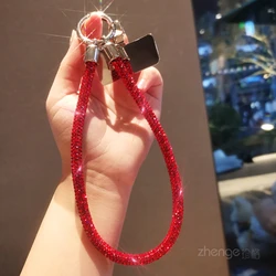 Red Diamond Bracelet Women's Mobile Phone Lanyard Wrist Chain Lanyard Red Rope Flash Diamond Fashion Light Luxury  Phone Strap