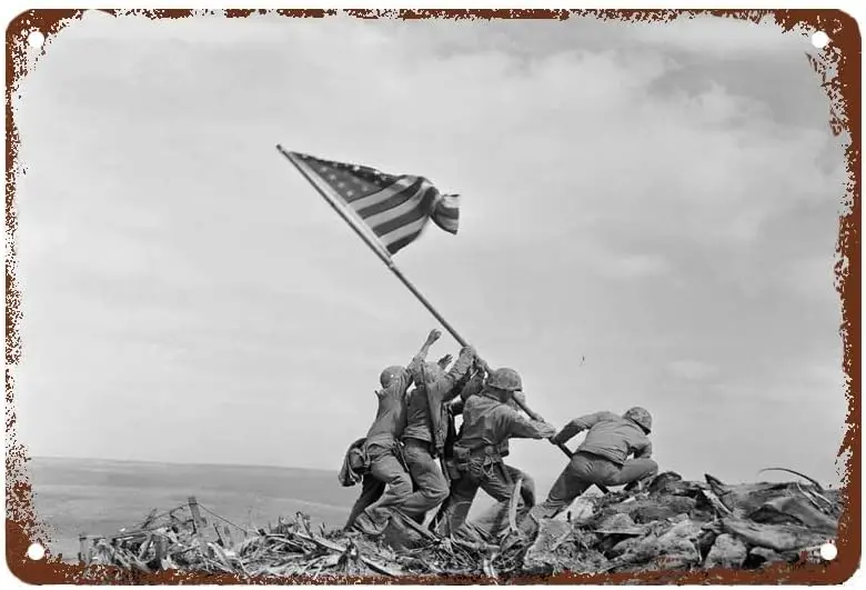 Raising The Flag on Iwo Jima Retro Metal Tin Sign Poster for Bar Cafe Dining Room Billiard House Shop Hote Bedroom Home Dec sign