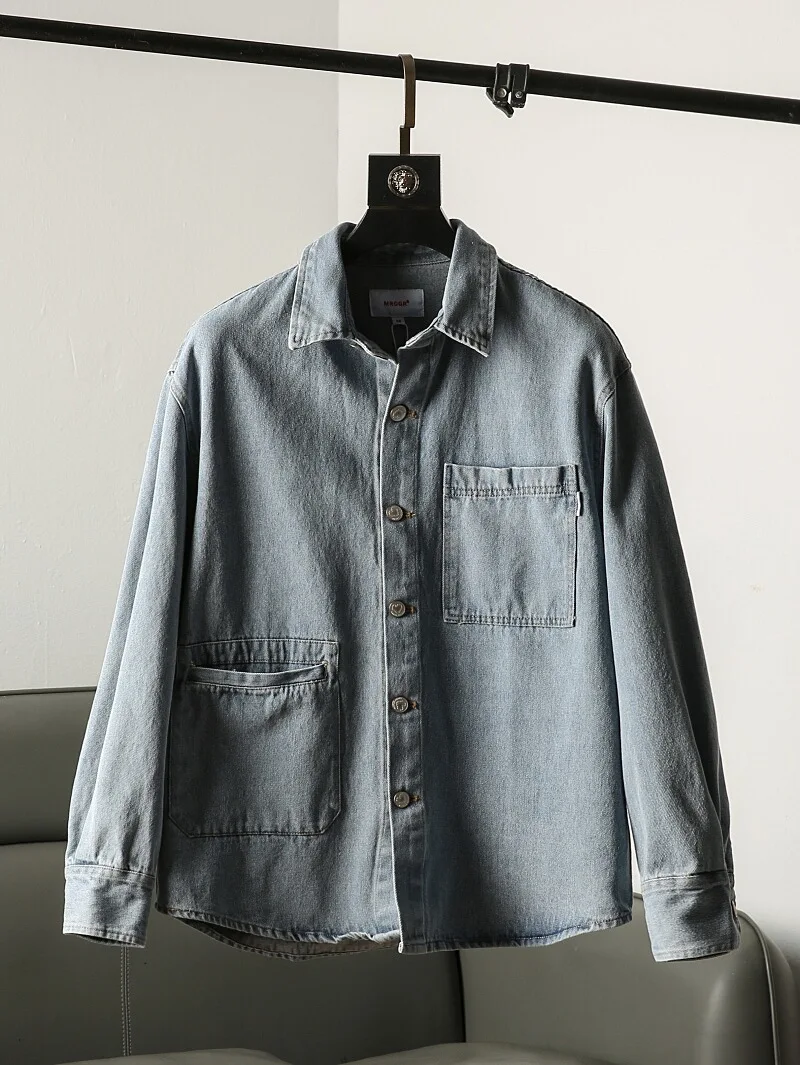 

Retro Japanese Sle Men's Long Sve Denim irt Jaet Spring Autumn New Arrival Casual Waed out Vintage Pure Cotton