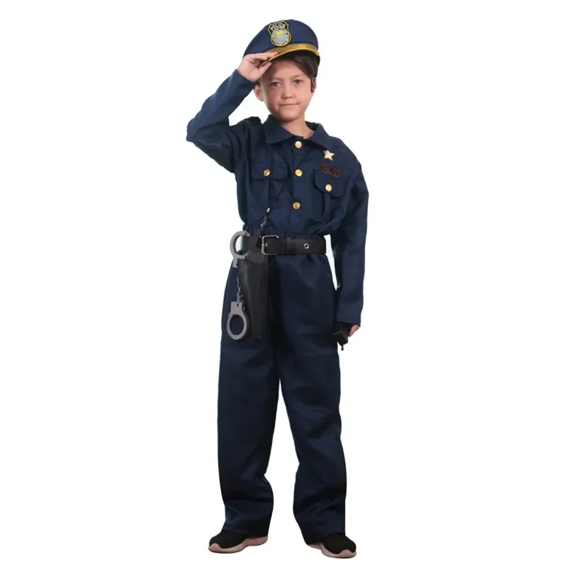 Deluxe Cute Officer Police Costume Kids Child Boy Halloween Carnival Party Performance Fancy Dress Uniform Outfit Cosplay