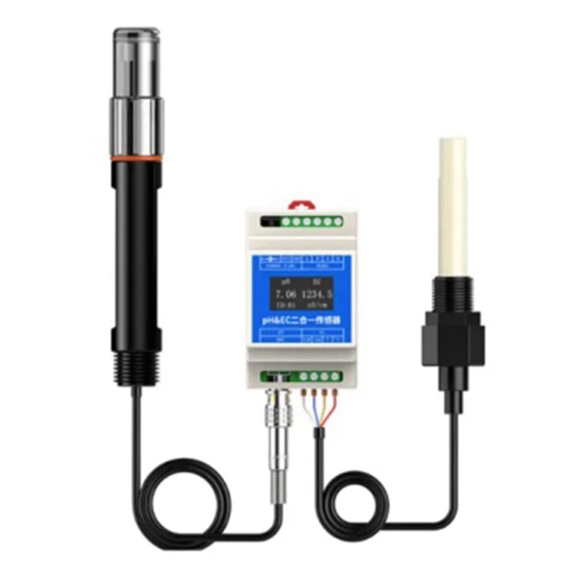 

Din Rail Type PH EC Plastic Electrode Probe Detector RS485 2-In-1 Sensor Industrial Sewage Monitor